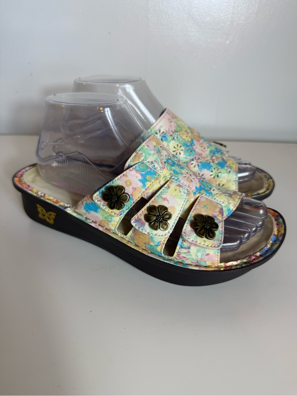 Alegria Julee Slide Leather Floral Strappy Sandals Comfort Size EU37 JLE-6137X
